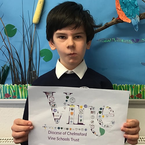 James from Howbridge Church of England Junior School with his 'Runner Up' Vine Logo Competition entry