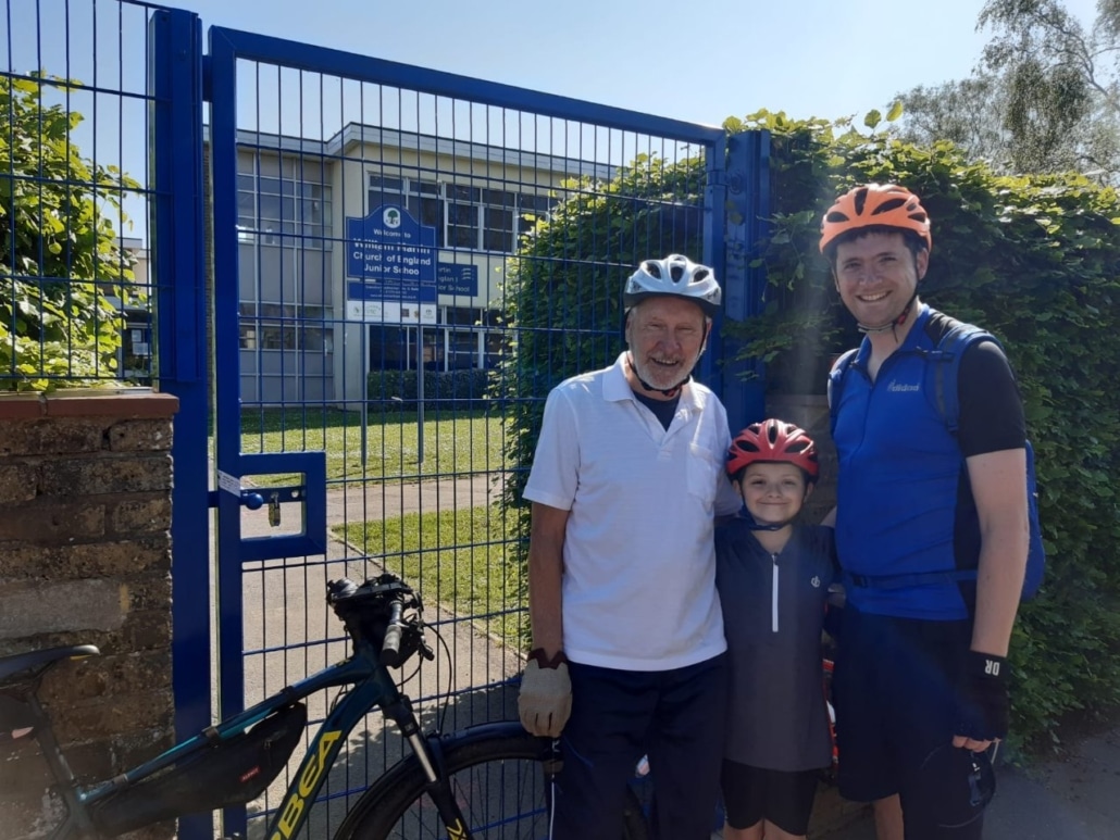 William Martin C of E pupil Rachel,her father and her grandfather on their cycle ride