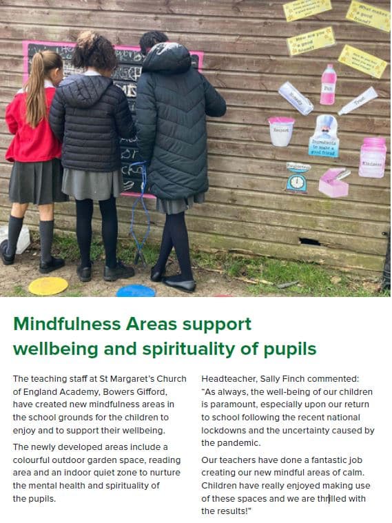 Article on St Margaret's 'Mindfulness Areas' in the June edition of We Pray magazine