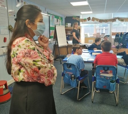 Priti Patel visiting Howbridge Junior School