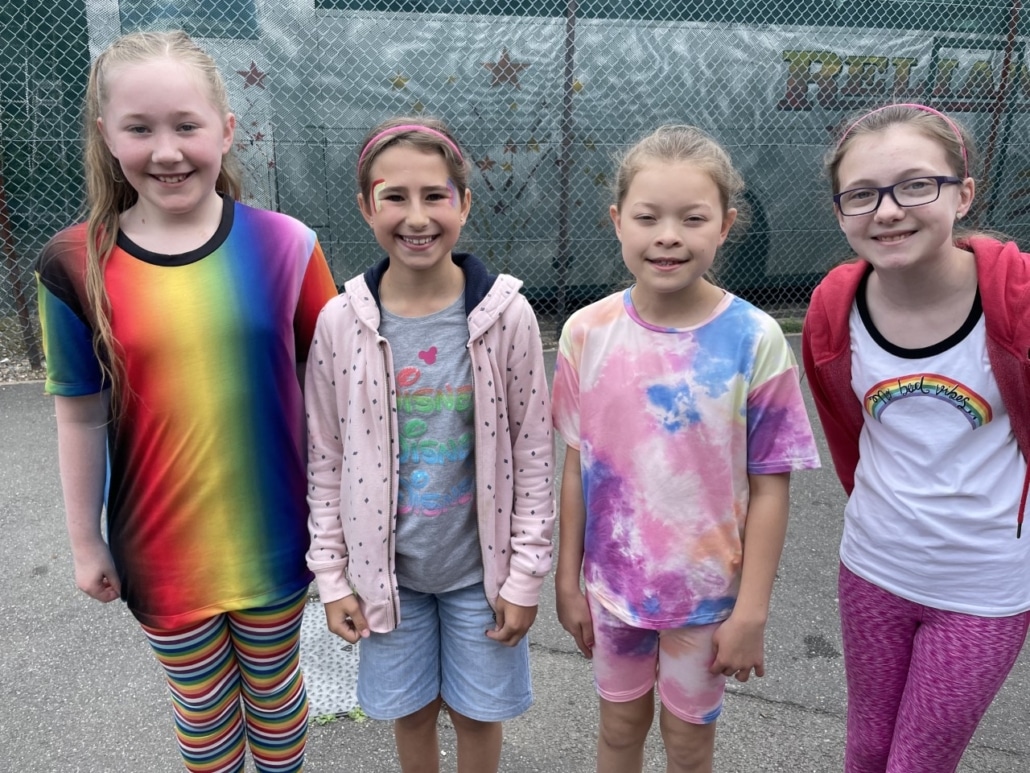 St Margaret's pupils dressed in rainbow colours