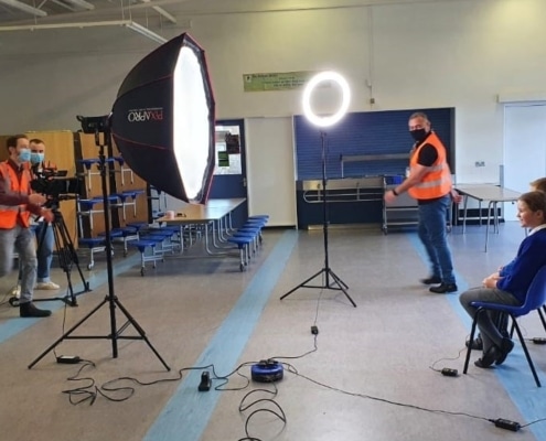 Camera crew filming pupils at William Martin Schools for Prospectus Video